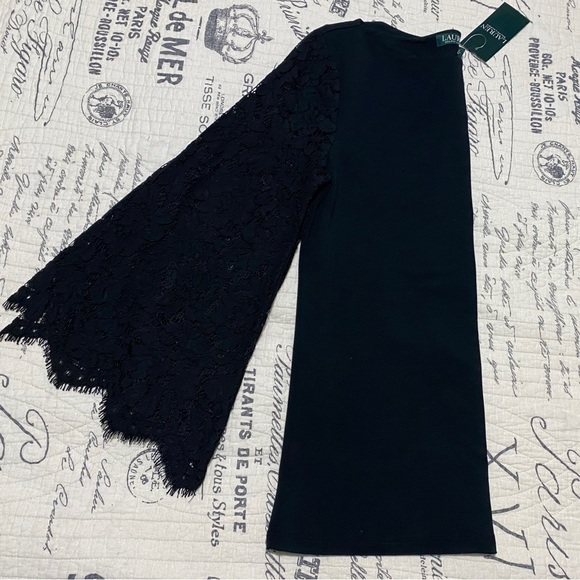 LAUREN RALPH LAUREN Womens Lace Bell Sleeve Blouse Top Medium Black NWT - Picture 3 of 9